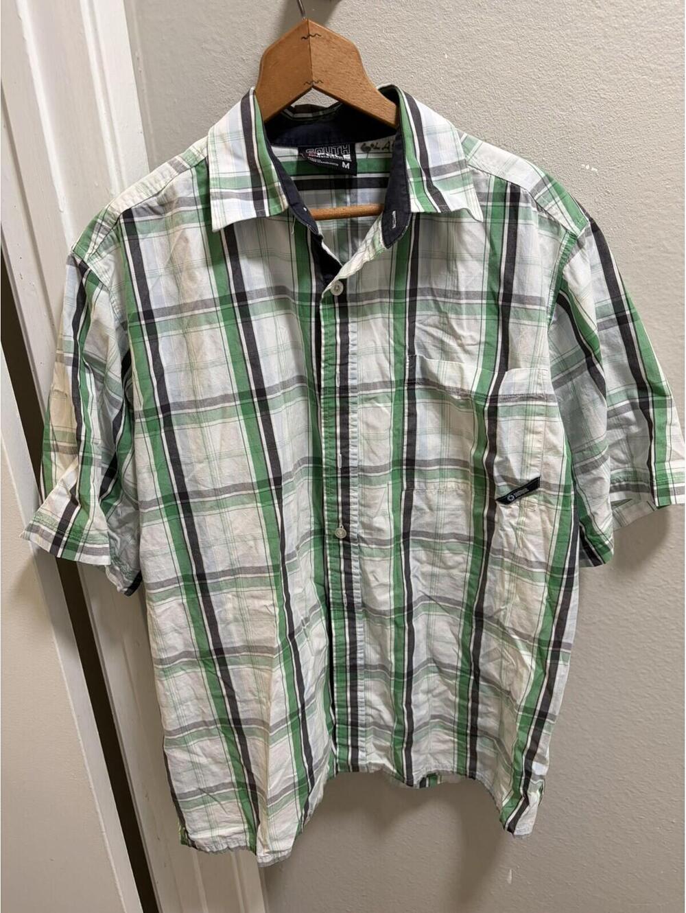 Vintage South Pole M Green Plaid Short Sleeve Button Down